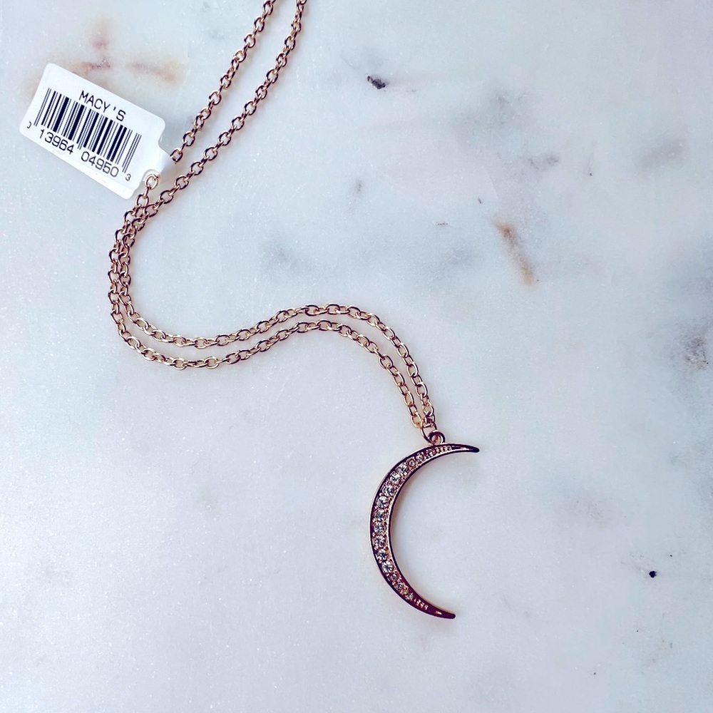 NWT Macys gold color and cubic zirconia moon pendant necklace